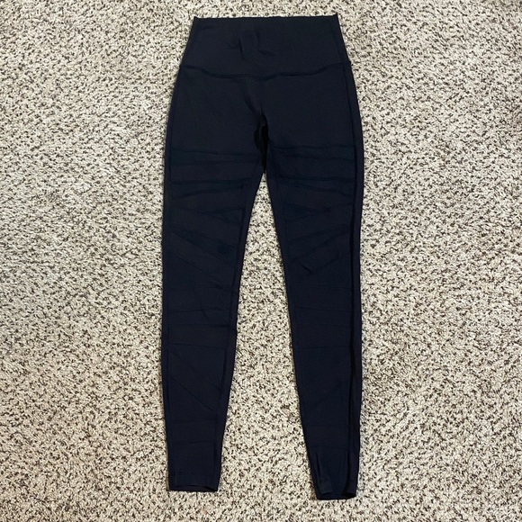 Lululemon black leggings w/ mesh cut out stripes on front- full length - Picture 1 of 10
